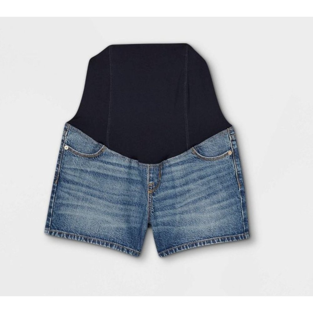 NWT Isabel Maternity Women's Crossover Panel Midi Maternity Jean Shorts, 14